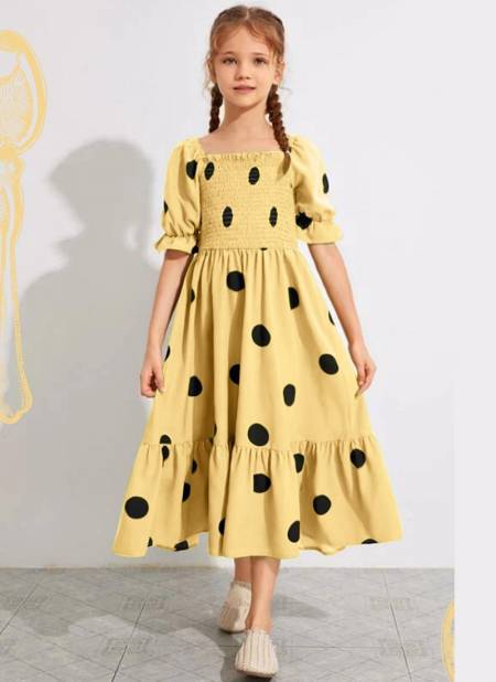 Yellow Colour SPOON Western Party Wear Latest Designer Rayon Cotton One Piece Baby Girls Collection SPOON 04